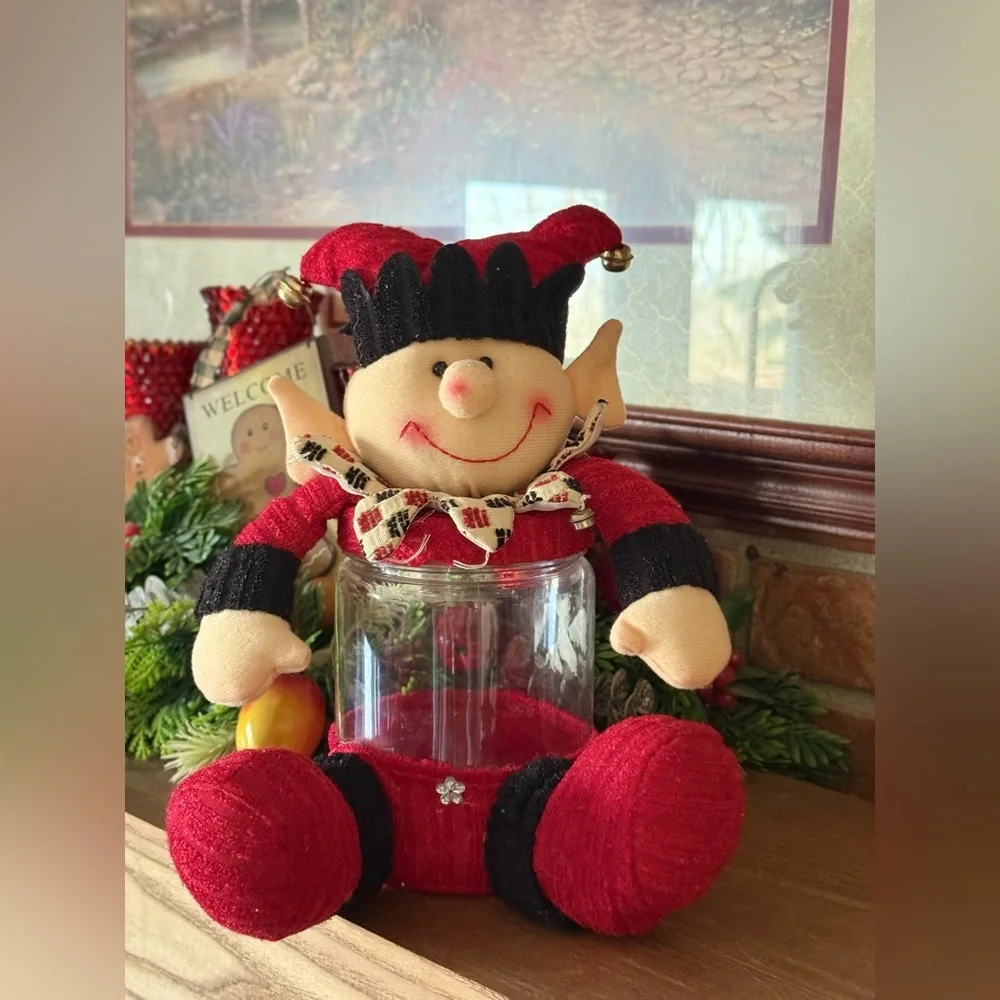 Rare Vintage 1984 Festive Red Elf Holiday Candy Jar - Decorative Holiday Accent